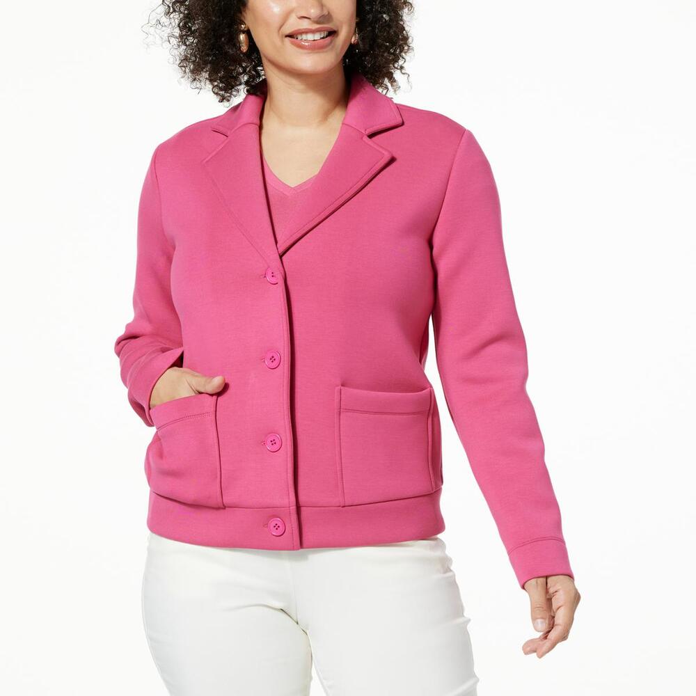 Wynne Layers As Is Scuba Knit Button-Down Jacket Plus Size 2X Pink Collared